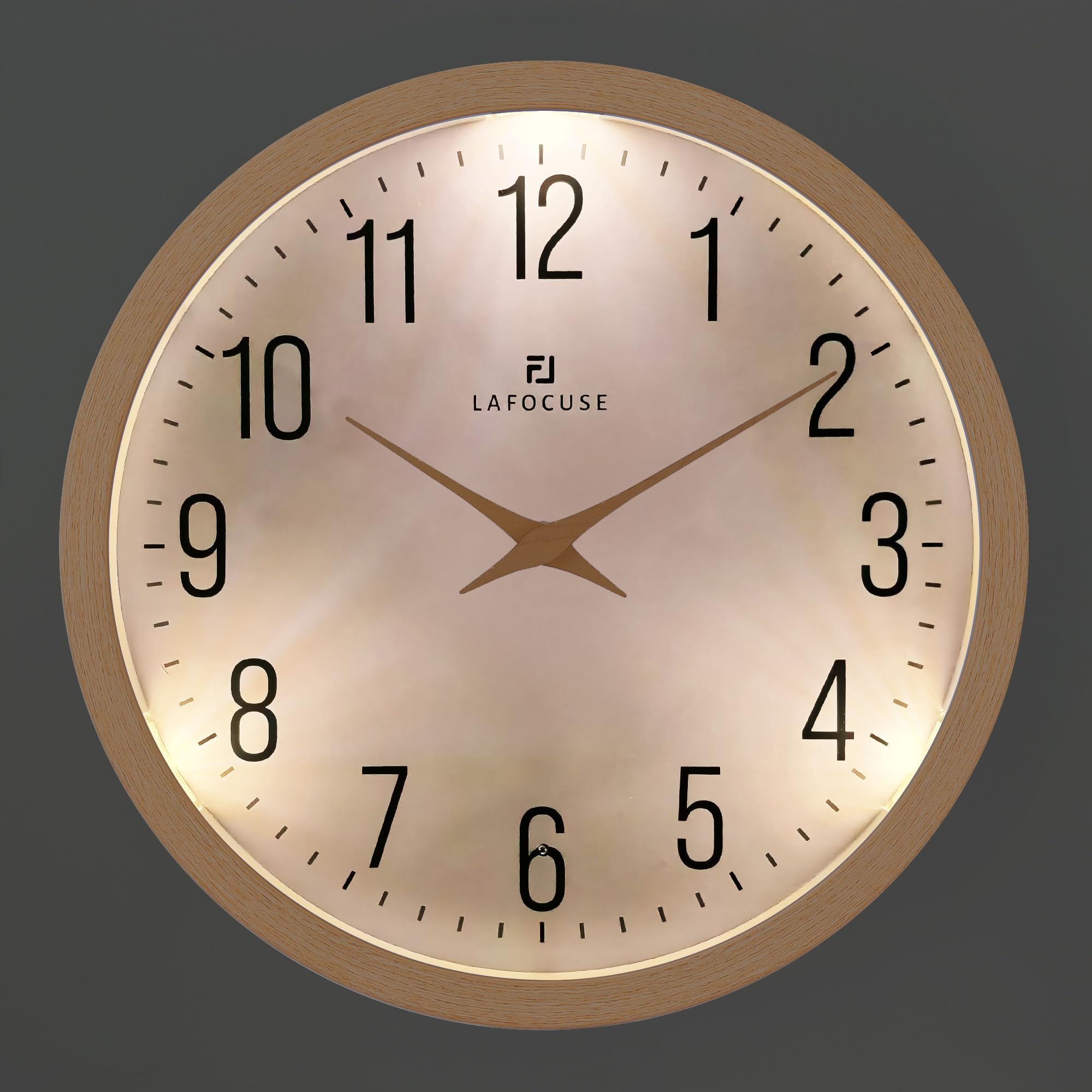 Lafocuse Glow in the Dark Wall Clock Beige, 12 Inch Modern Silent Light up Wall Clocks Luminous 5 AA Battery Operated for Bedroom Living Room Kitchen