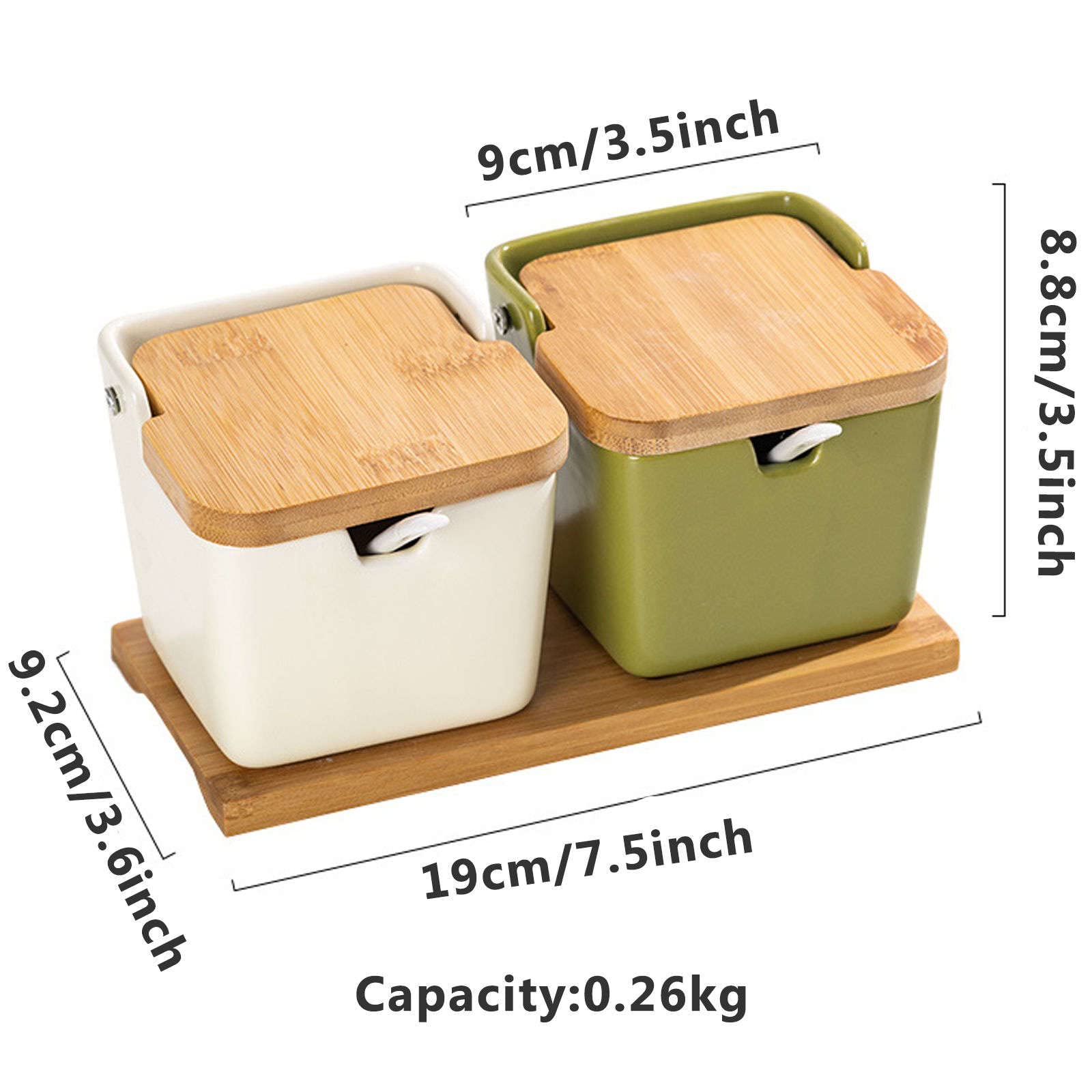 Vorratsdosen aus Glas – nordischer Gewürzbehälter mit Löffel und Holzdeckel, einfaches Gewürzdosen-Set for den Boden, Gewürz-Organizer aus Porzellan, Gewürztöpfe for Küche und Esszimmer, weiß, 2-eckig