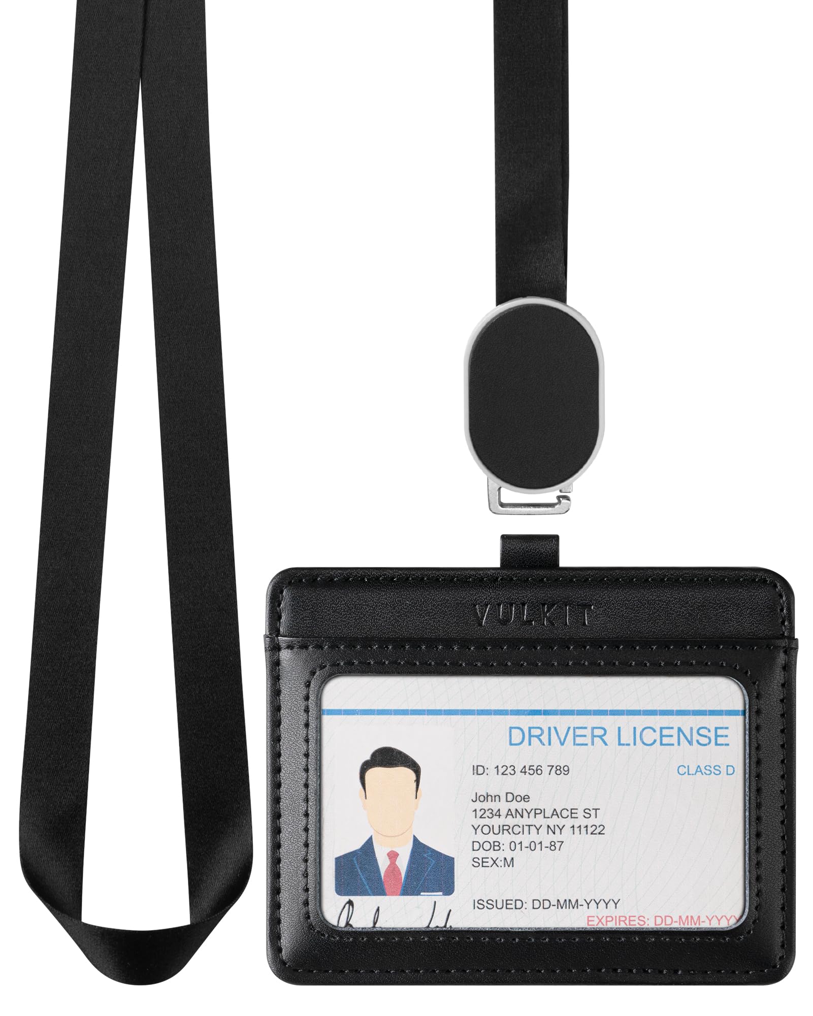 VULKIT Retractable Lanyard with Card Holder Horizontal ID Badge Holder for Men or Women Bus Pass Holder ID Card Holders, Black