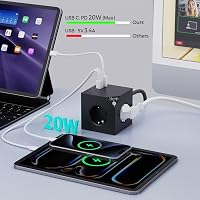 ALEMIN Mágneses Elosztó Kocka 3 USB Porttal, 6-in-1 Kapcsolós Hálózati Adapter 3680W, Fekete Fali Aljzat Iroda Otthon 2