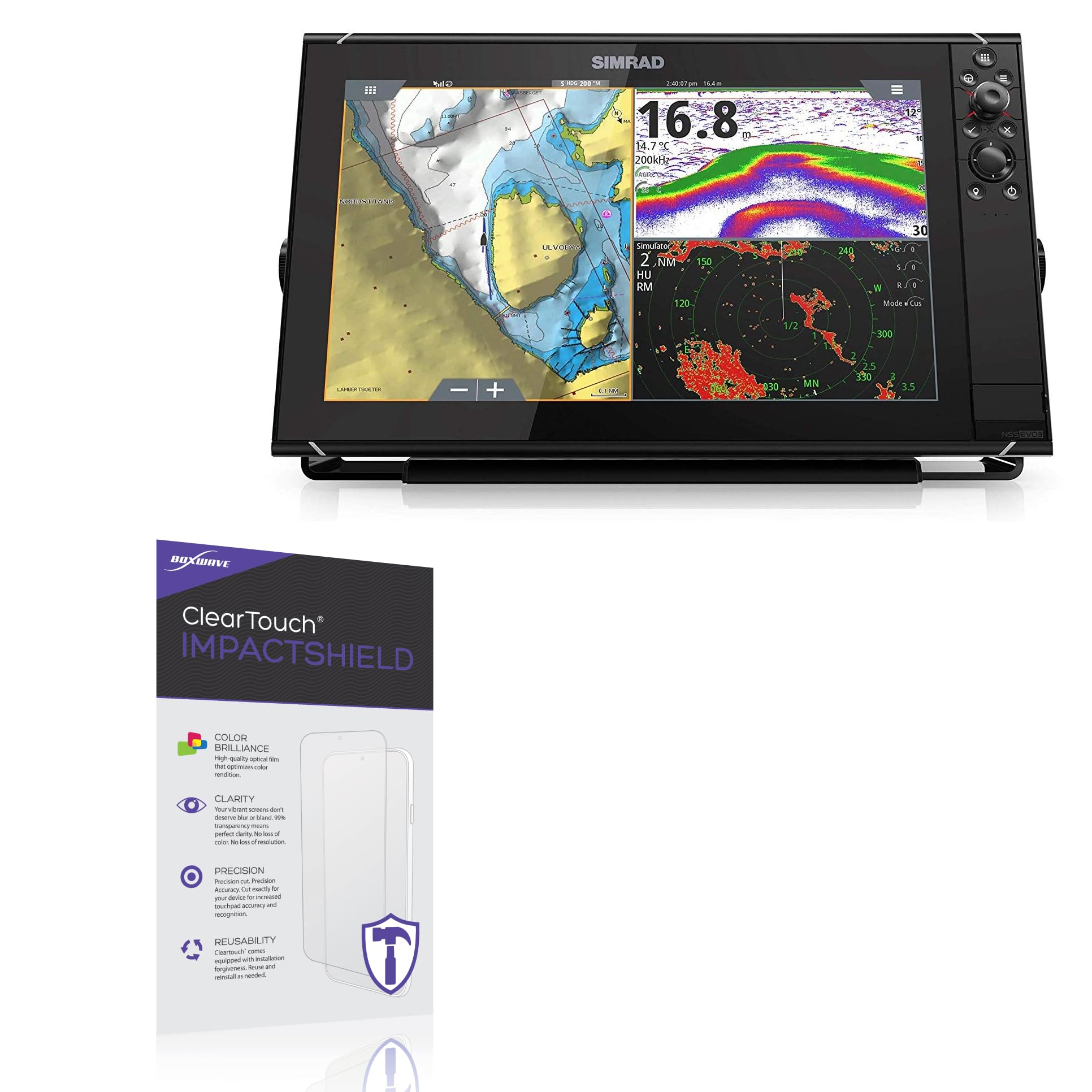 BoxWave Screen Protector Compatible with Simrad NSS16 Evo3 - ClearTouch ImpactShield (2-Pack), Impenetrable Screen Protector Flexible Film