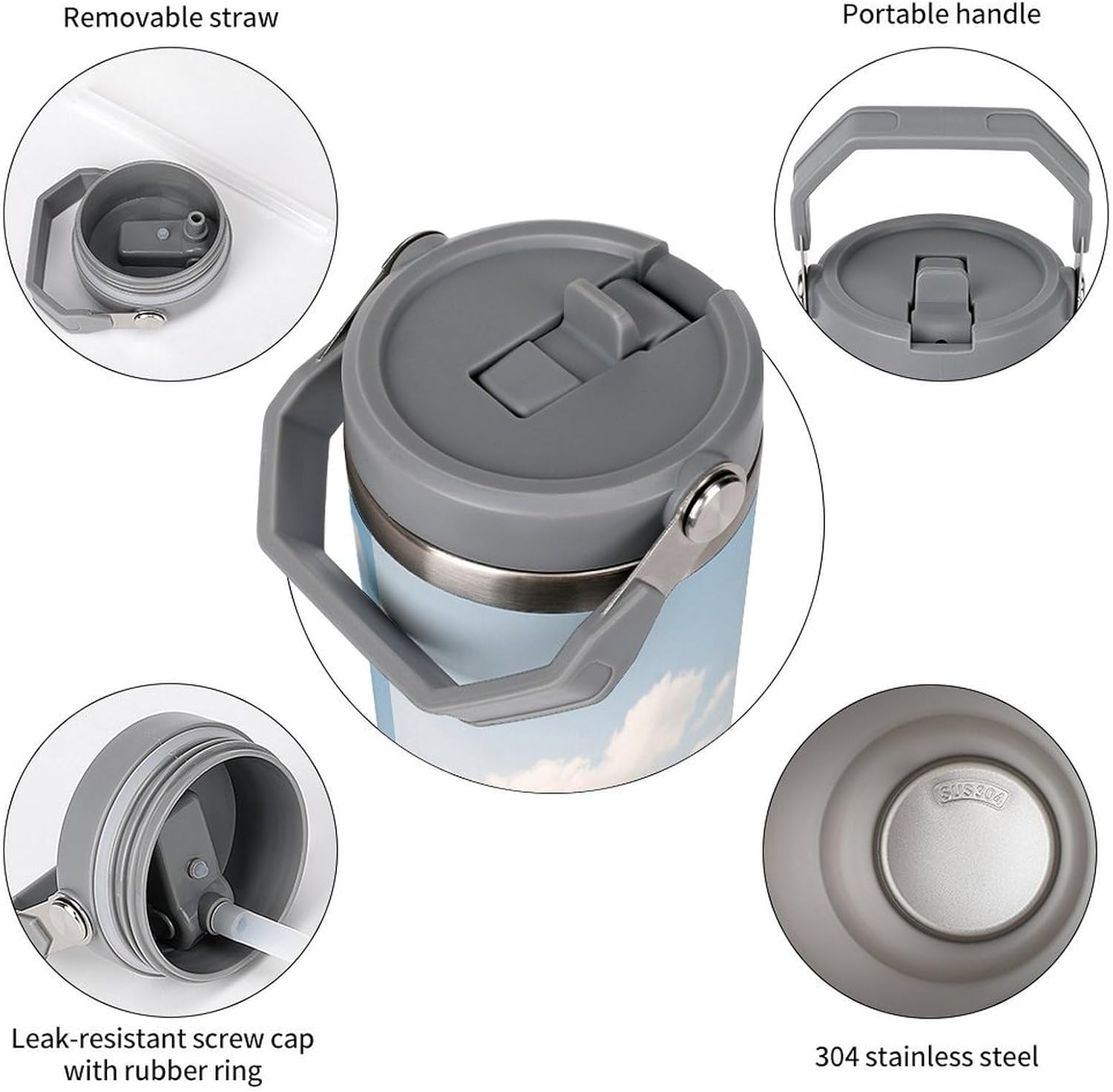 30 Oz Insulated Mug with Handle Lid And Straw Prague Castle Pattern Large Metal Sports Bottle Great for Gifts Parties Office Coffee