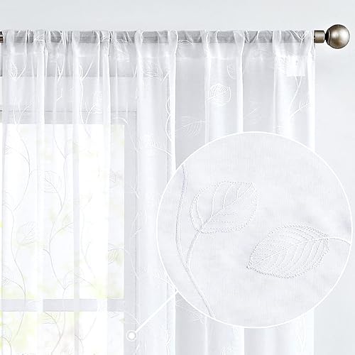 Topick cortinas con hortensias bordadas para sala de estar, con ojales