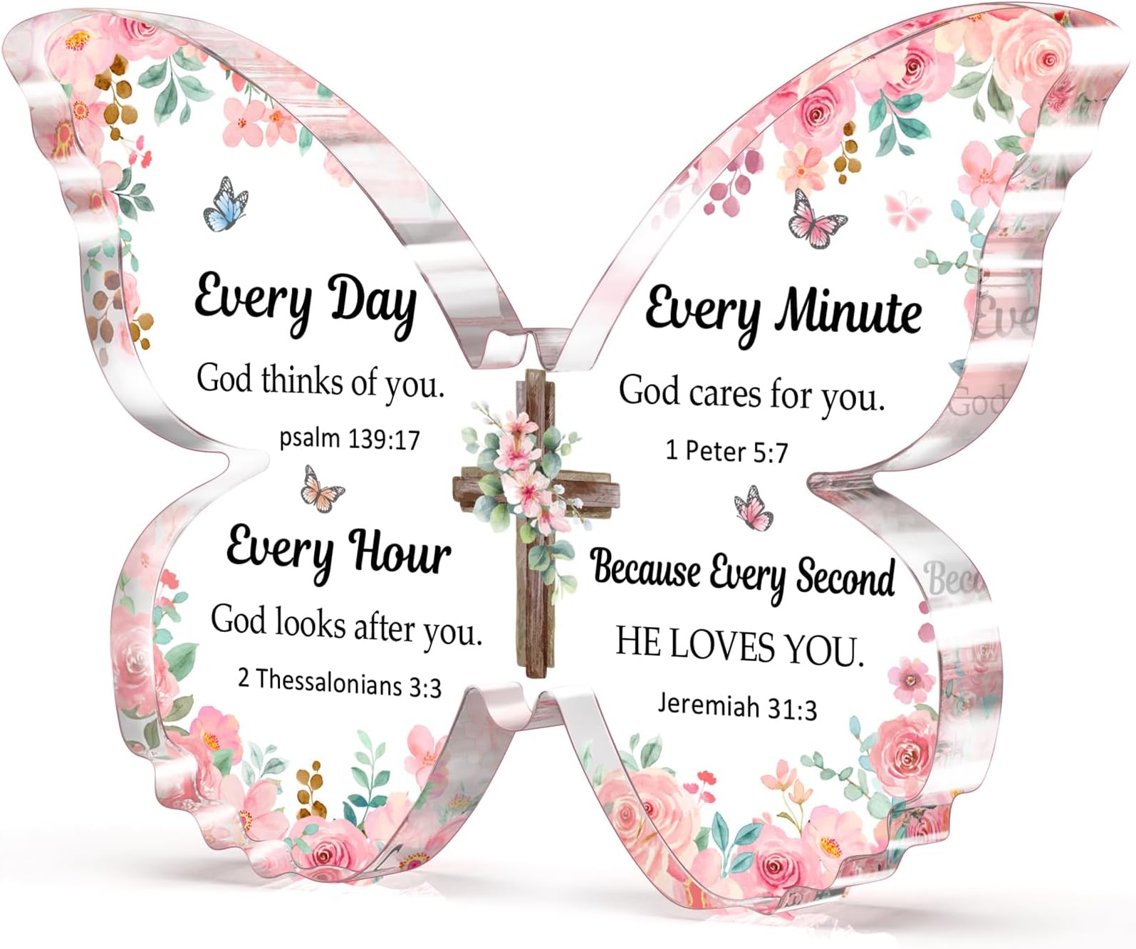 Christian Gifts for Women Faith, Butterfly Acrylic Plaque Sign, Christian Gift for Women on Mothers Day Birthday, Spiritual Present for Female Friend Family, 5x3.8x0.5 Inch - Pink