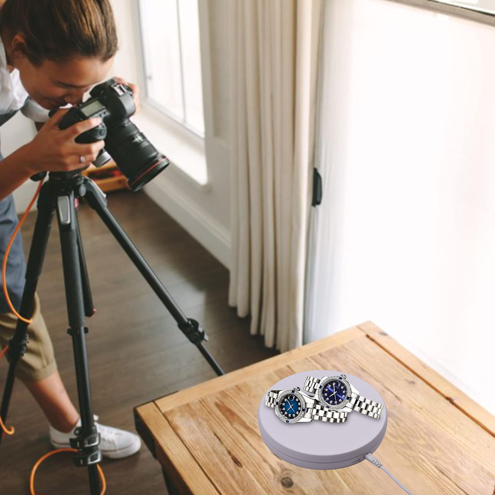 Andoer Platine tournante de Photographie motorisée électrique à 360 degrés Affichage Rotatif avec lumière LED pour l'affichage de Montre de Bijoux de Prise de Vue de Produit