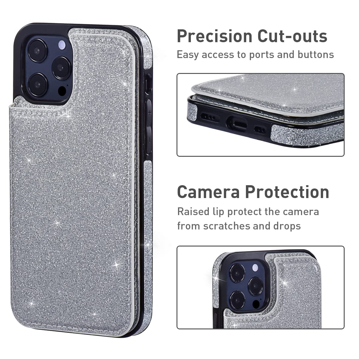 UEEBAI Custodia a portafoglio per iPhone 13 Pro Max 6.7 pollici, sottile custodia in pelle PU con supporti per carte di credito Cavalletto doppia chiusura magnetica resistente pelle antiurto Flip
