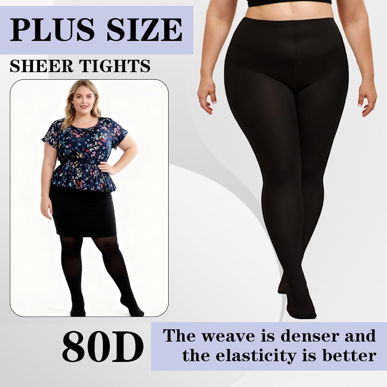 Teaaha Plus Size Women's Tights, 70D Opaque Black, High Waist Control Top, Soft Stretchy Stockings for Comfort, Style (4XL, Black) - Image 6