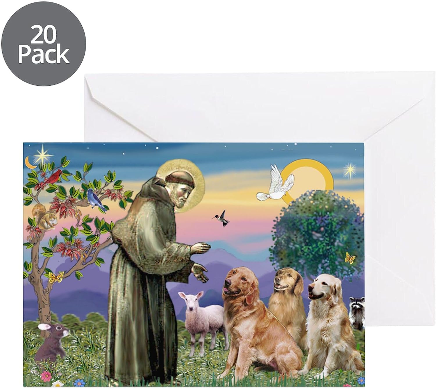 CafePress St Francis/Golden Retriever (3) Greeting Cards (Greeting Card (20-pack), Note Card with Blank Inside, Birthday Card Matte