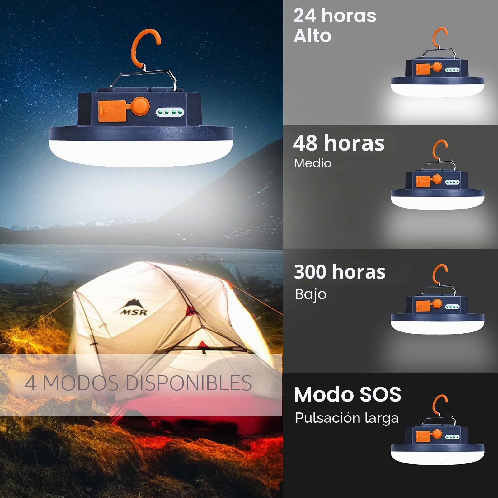 Linterna Camping LED, 5600mAh Power Bank Recargable Lámpara Camping ,2000LM Foco para Tienda, IP65 Impermeable Portátil Luz de Emergencia para Pesca,Senderismo,Apagón (15W)