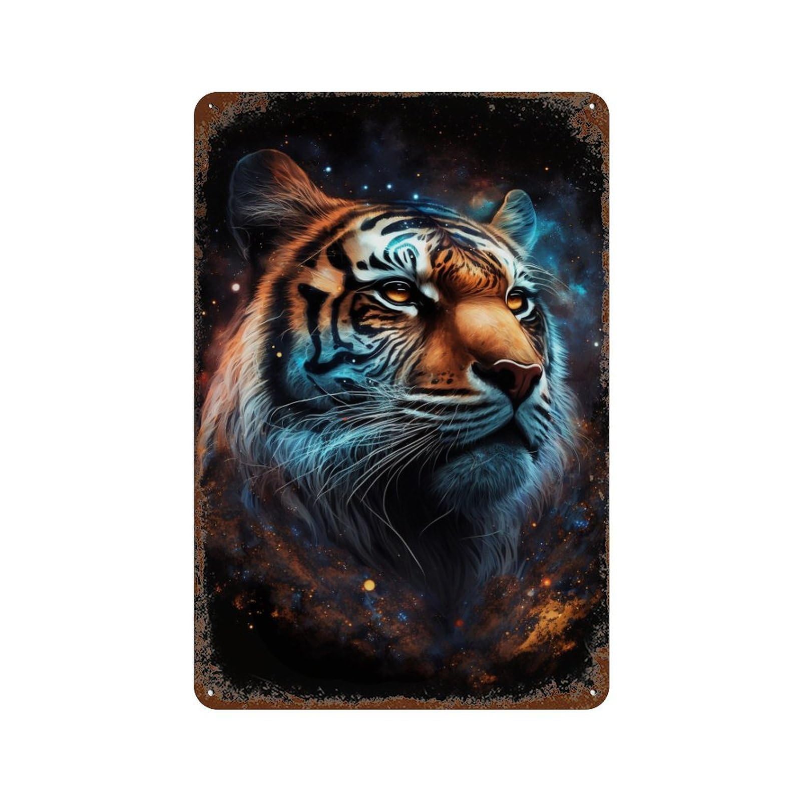 Cosmic Tiger Portrait-20 Retro Metal Sign 11.8"x7.9", Decorative Metal Wall Art for Garage, Bar And Workshop Decor
