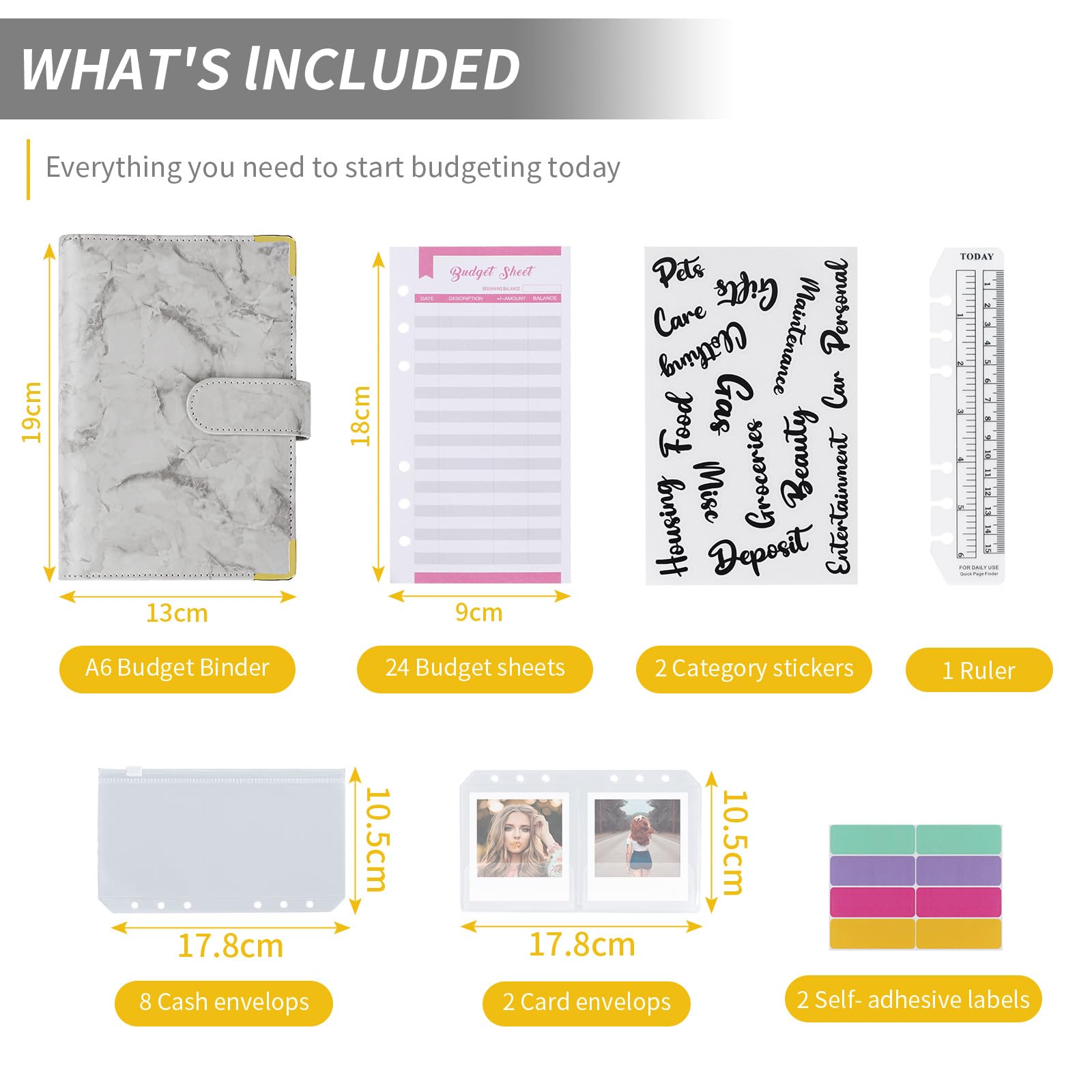 Classeur Budget A6 PU Cuir Carnet avec Pochette Dépenses Organisateur Gris
