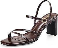 GENSHUO Women's Chunky Strappy Block Heel Sandals - 3 Inch Square Open Toe Adjustable Ankle Buckle for Wedding Work Party