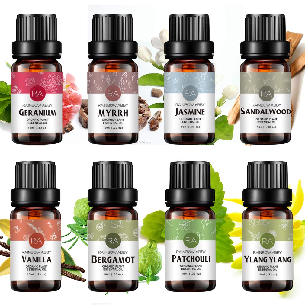 Top 8 Essential Oil Set 100% Pure Aromatherapy Oil (Sandalwood, Jasmine, Vanilla, Bergamot, Patchouli, Ylang Ylang, Pine Needle, Myrrh) - 8 x 10ml
