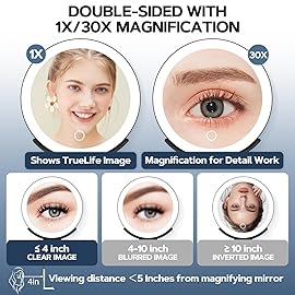 Lighted Makeup Mirror, 30X Magnifying Mirror with Light, Hanging and Handheld Mirror with Handle,Black