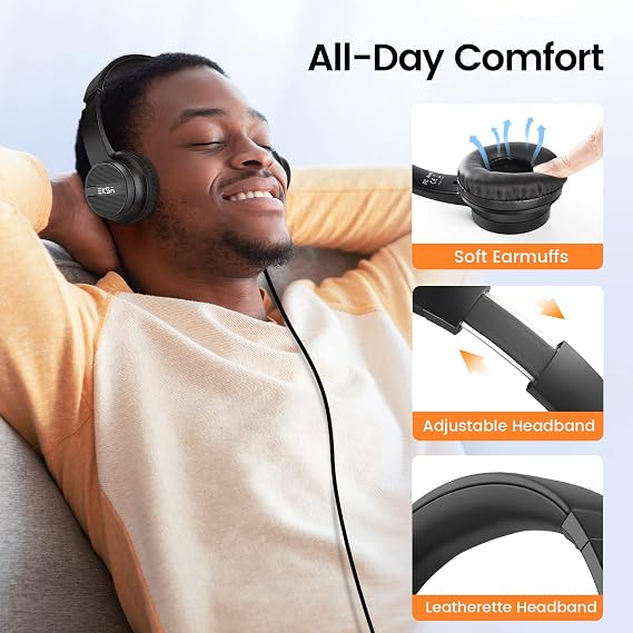 Headset with Microphone for PC Laptop, USB Wired Computer Headset with Volume & Mic Mute Controls, Lightweight All-Day Comfort Environmental Noise Canceling Headphones for Office Call Center Skype