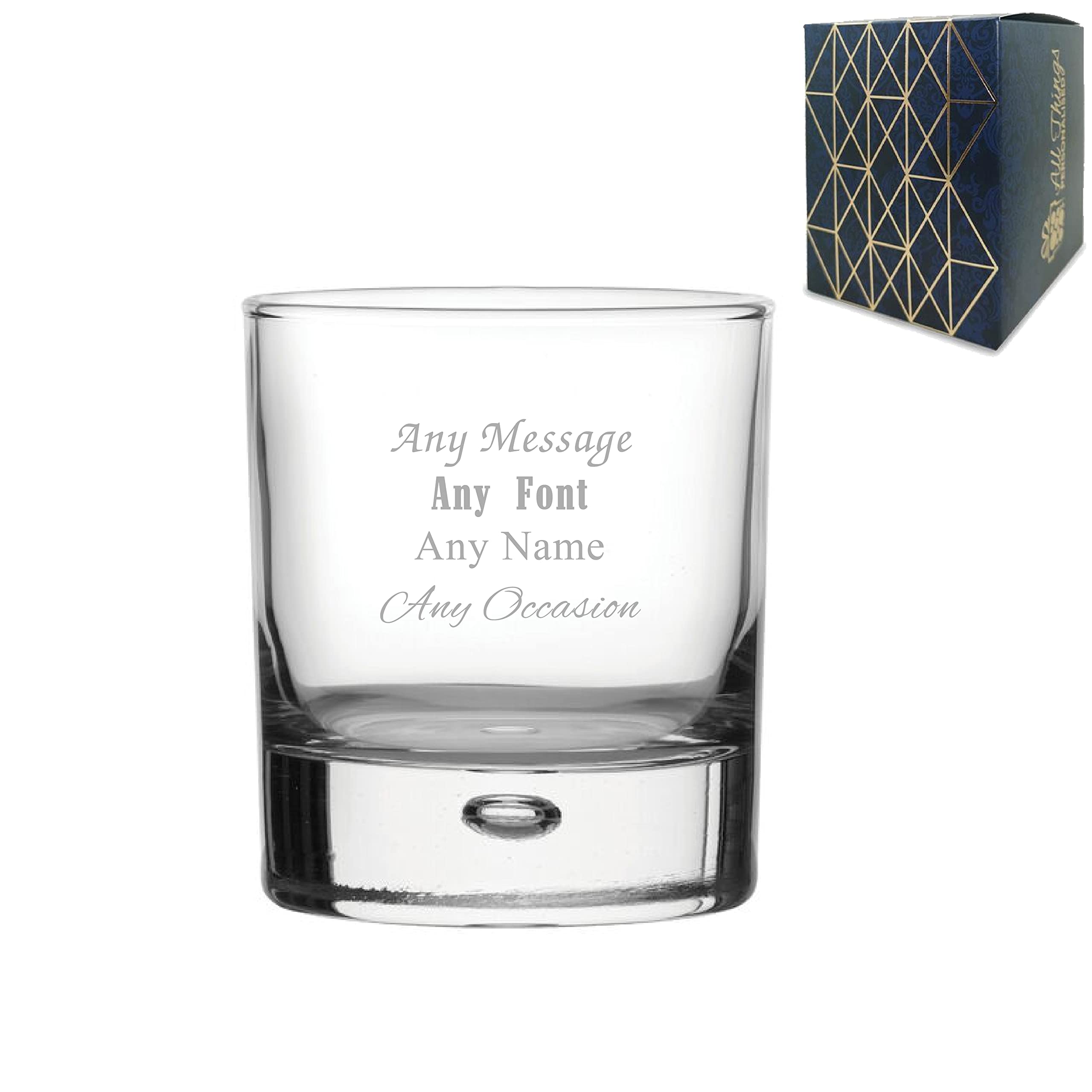 Personalised Engraved Any Message Bubble Whisky, 11.5oz/340ml Tumbler, Thoughtful Customised Gift, Laser Engraved in The UK, Dishwasher Safe Clear Glass, Dishwasher Safe