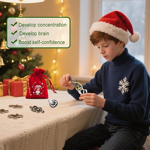 Miniatura 6 de Rompecabezas de metal para adultos con bloqueo de juguete, regalo para adultos y adolescentes, divertidos rellenos de calcetines de Navidad (9