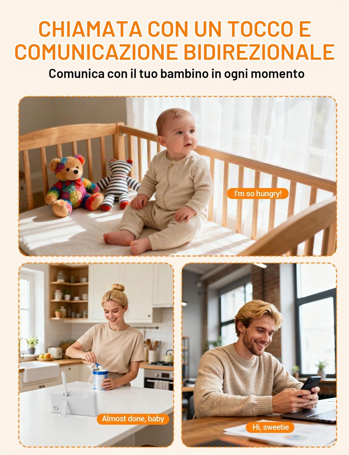 BURNNOVE Baby Monitor Video e Audio Schermo 5" IPS Connessione WiFi App per Smartphone con Luce Notturna Temperatura e Umidità Monitoraggio Movimenti Visione Notturna 8 Ninne Nanne Audio Bidirezionale