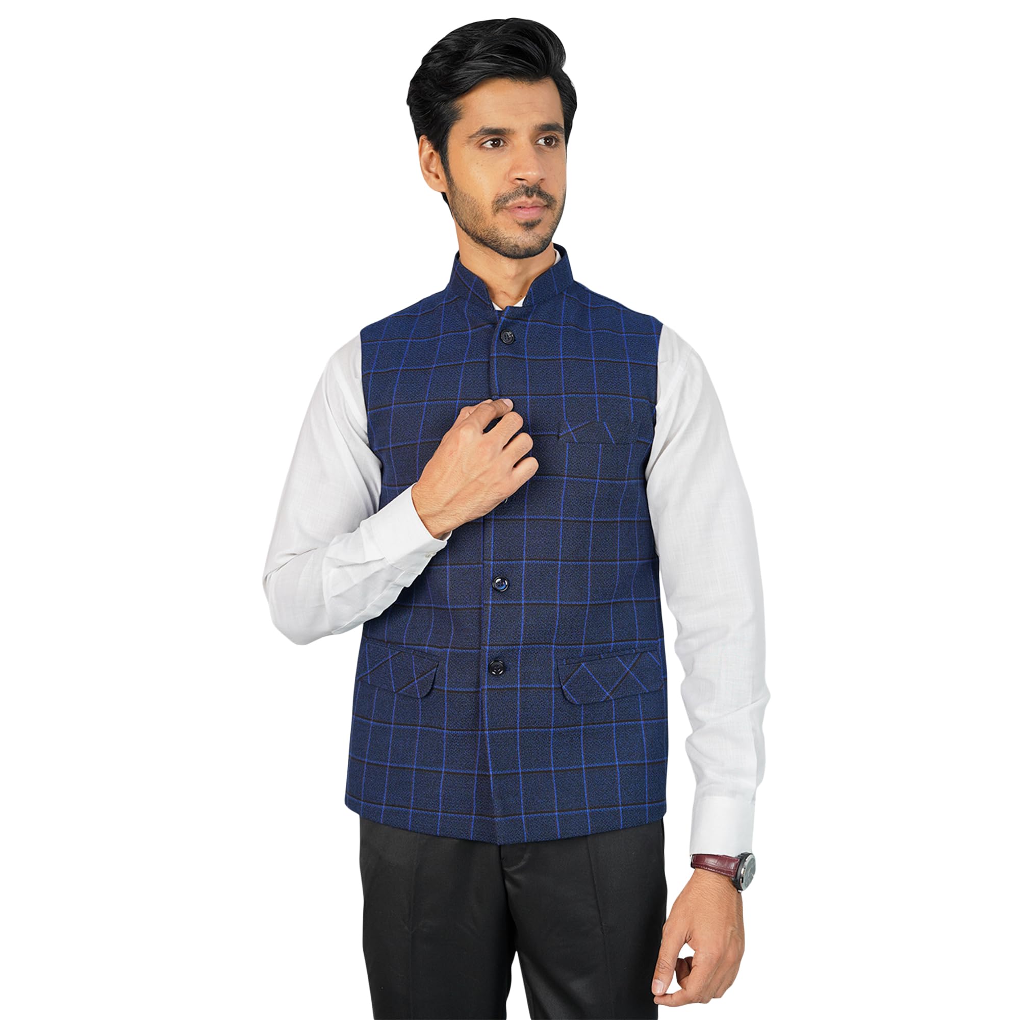 wintage Men's Tweed Check Blue Nehru Jacket :-46/ 2XL-picture-14