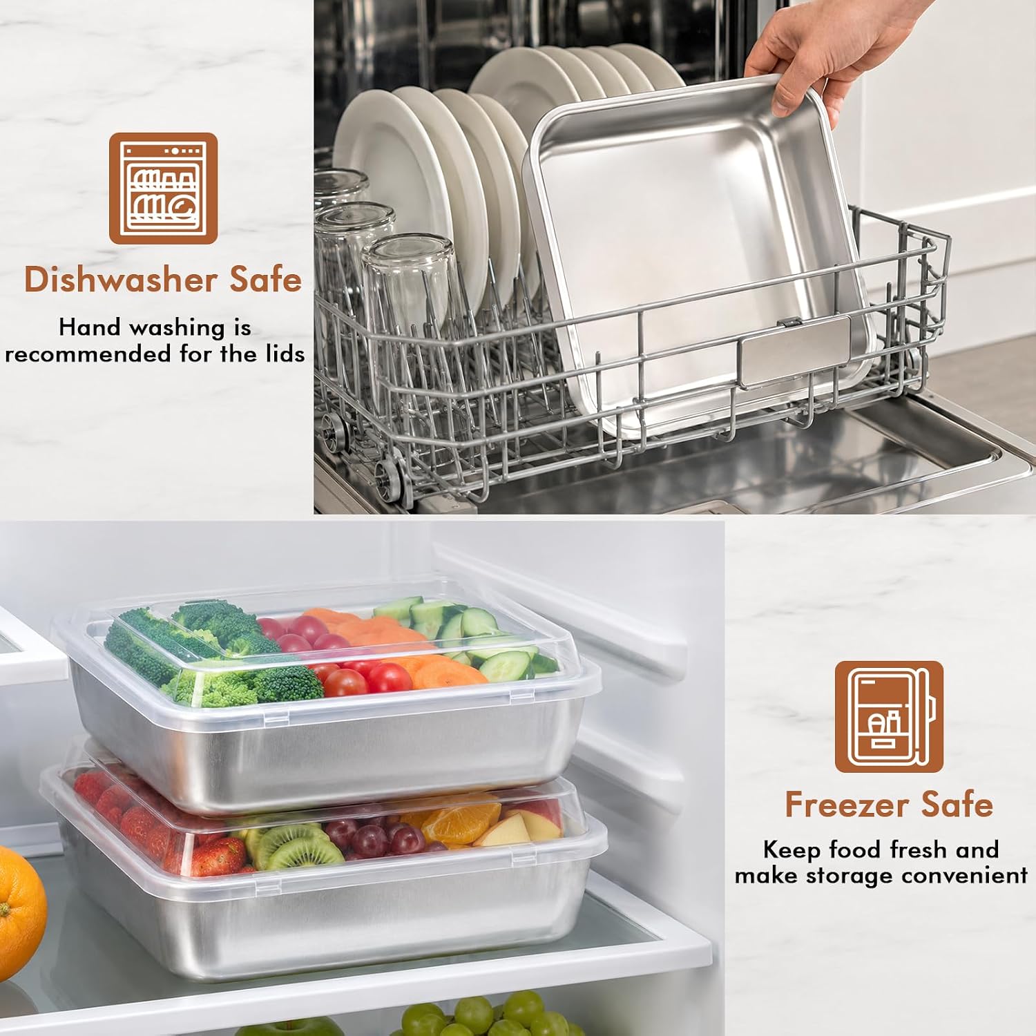 4 Pieces 8 x 8 Baking Pan with Lid, Stainless Steel Square Cake Pan, Brownie Baking Pans Stainless Steel Bakeware Set Easy Clean & Dishwasher Safe (4 Pans + 4 Lids)