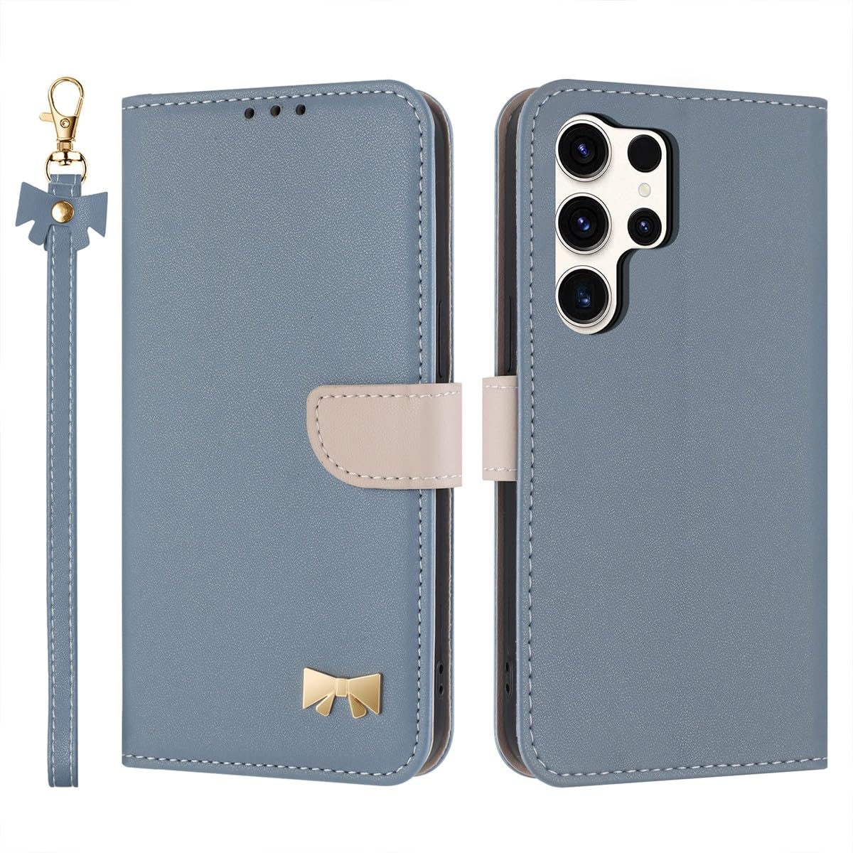 Coque Samsung A54 5G étui portefeuille rabat cuir bleu clair uni - 8