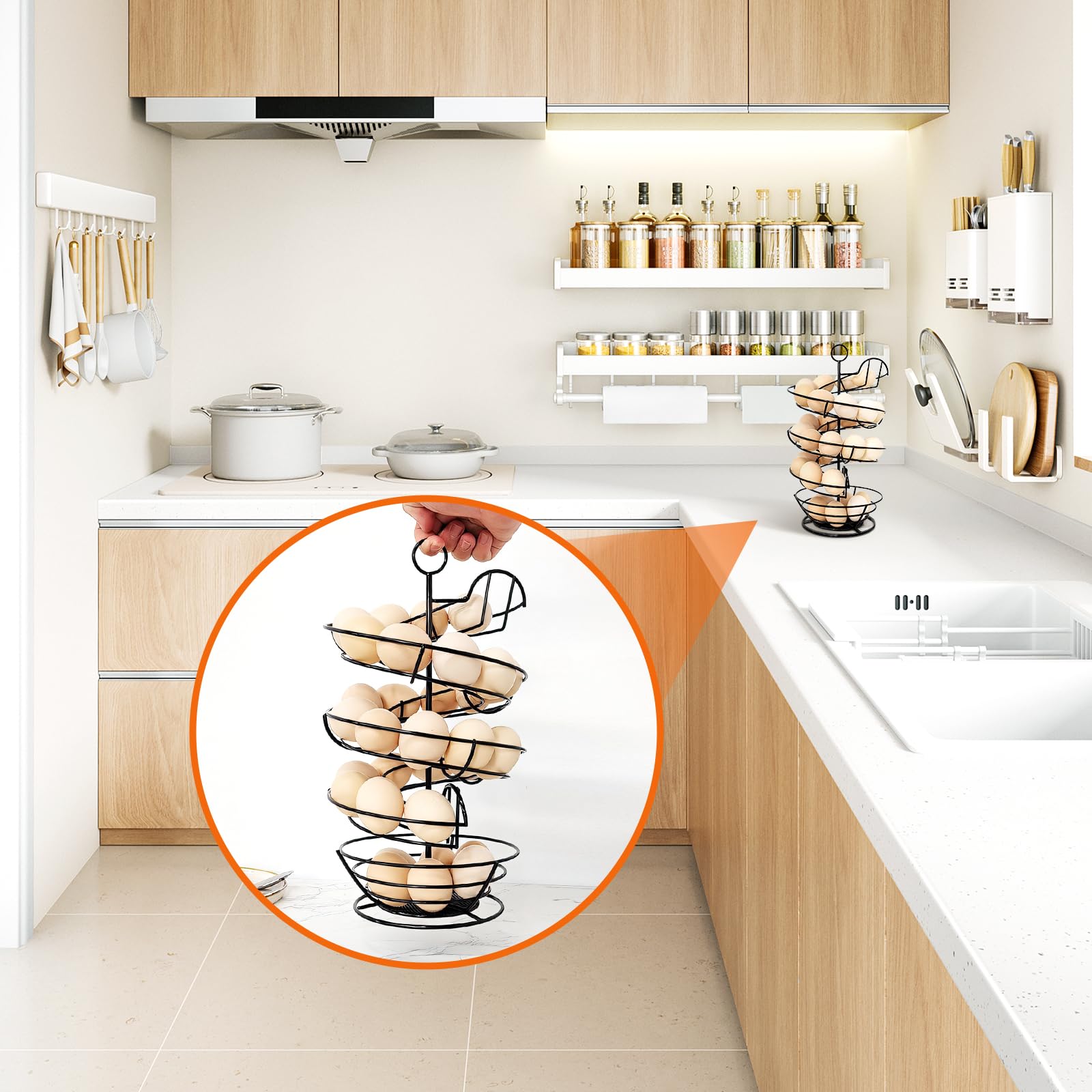 Distributeur Oeuf, Distributeur d'œufs en Spirale, Porte-œufs Rotatif, Gain de Place, Support de Stockage Oeufs Créatif Et Robuste, Rangement Oeuf, pour Comptoir de Cuisine Range Oeuf, Noir, 36x19.5cm