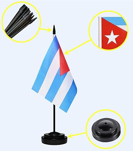 Miniatura 3 de Banderas de Cuba - Juego de mini banderas de escritorio pequeñas de Cuba, bandera de mesa con poste negro de 13 pulgadas, base negra y parte
