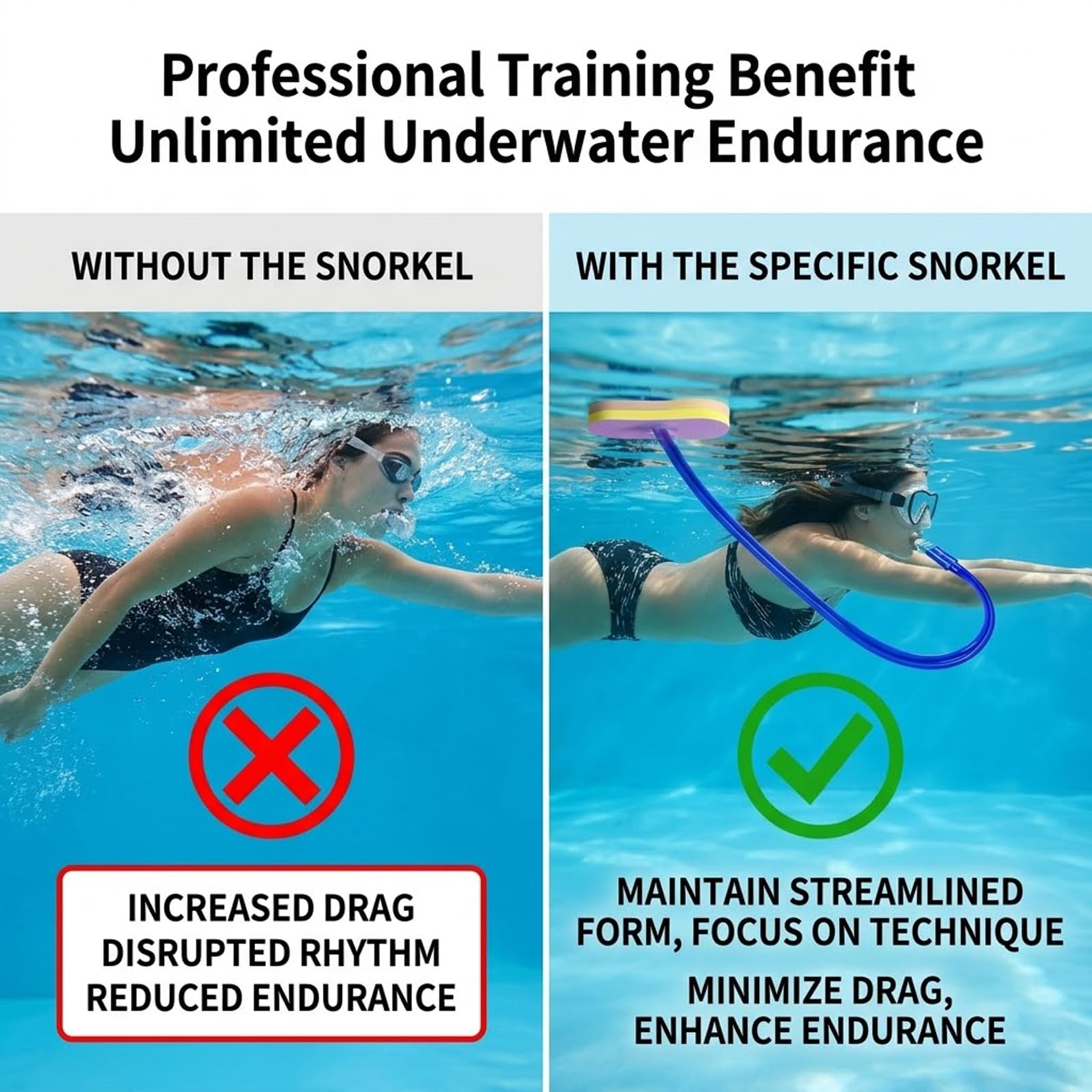 Tubo de esnórquel de buceo, respirador seco completo con cabeza flotante, tubo de respiración doble extendido para adultos, ideal para deportes acuáticos y aventuras al aire libre