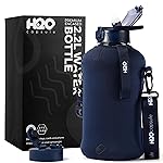 H2O Capsule 2.2L Half Gallon Water Bottle with Storage Sleeve and Covered Straw Lid - BPA Free Large Reusable Drink Container with Handle - Big Sports Jug, 2.2 Liter (74 Ounce) Navy Blue