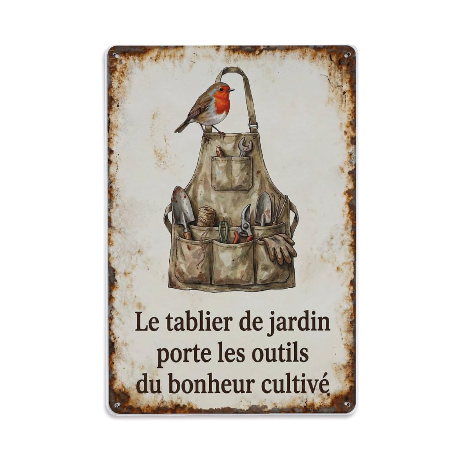 Fqnyr Style Robin Bird Garden Quote Apron Metal Tin Sign Plaque Wall Decor For Cafe, Club Bar, Office, Home Garden Metal Poster 8X12inch