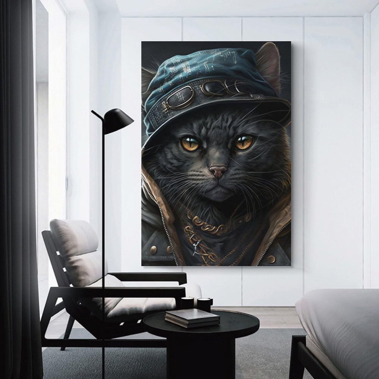 Junmoney Cat Wearing A Hoodie Wall Picture Print, 24x36inch(60x90cm), for Workspace Walls, Study Corners Or Bedrooms, Wall Art That Adds Style to Work Areas