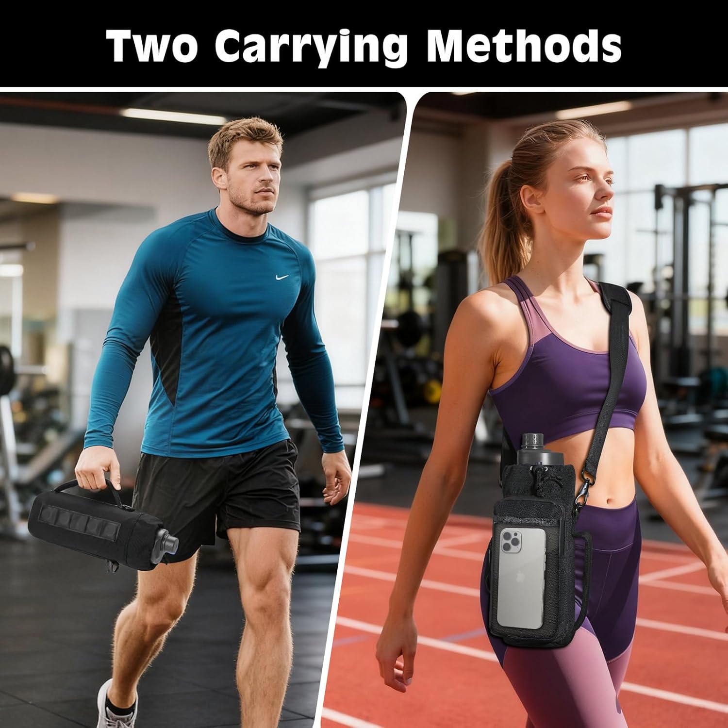 MoKo Magnetic Gym Bag, Magnetic Water Bottle Holder with Clear Phone Pouch, Built-in 4 Magnets Fitness Bag for Men and Women Compatible with Most Water Bottles, Gym Accessories Gifts, Black - Image 7