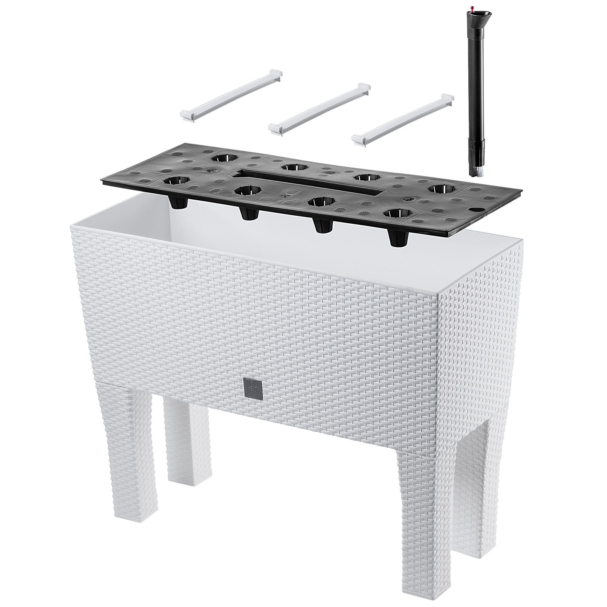 KADAX Pot de Fleurs sur Pieds, Plate-Bande surélevée en Plastique, Disponible en 2 Tailles, bac à Plantes en rotin, bac à Fleurs pour Jardin, Balcon, terrasse, bac à Plantes, Parterre (80 cm/Blanc)