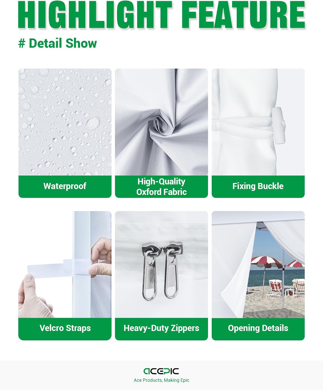 Instant Canopy Sidewall with Middle Zipper for 10x10 Pop Up Canopy Frame，Door Sidewall for Canopy，Rainproof and UV Protection for Outdoor(2 PCS Sidewalls Only, White)