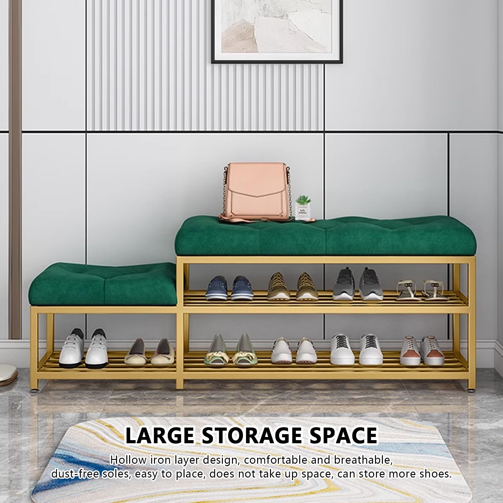 Interior banqueta baño con tapizado, zapatero con asiento, banco recibidor entrada, moderno reposapies sofa, banco zapatero entrada con asiento, para pasillos, salones, vestíbulos, dormitorios y porch