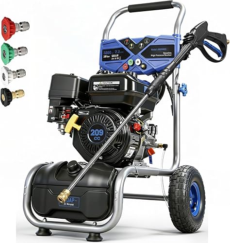 Miniatura 11 de Lavadora a presión de gas, 3500 PSI 2.3 GPM, lavadora de gas con manguera de 25 pies, 4 boquillas de conexión rápida, tanque de jabón a bordo, 209CC