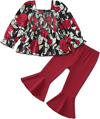 Kucnuzki Baby Girl Clothes Toddler Girl Outfits Fall Winter Long Sleeve T Shirts Top Flare Leggings Pants Kids Clothing