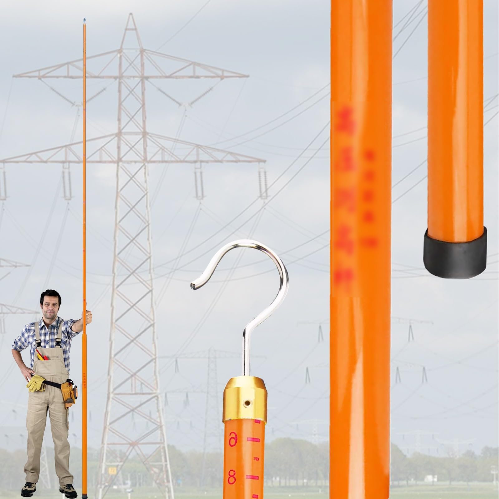 Perche de Mesure Haute Tension, « Perche de Mesure en résine époxy Haute Tension - Tige d'arpentage isolée de 15 m pour Les monteurs de Lignes et Les techniciens en télécommunications - Rall