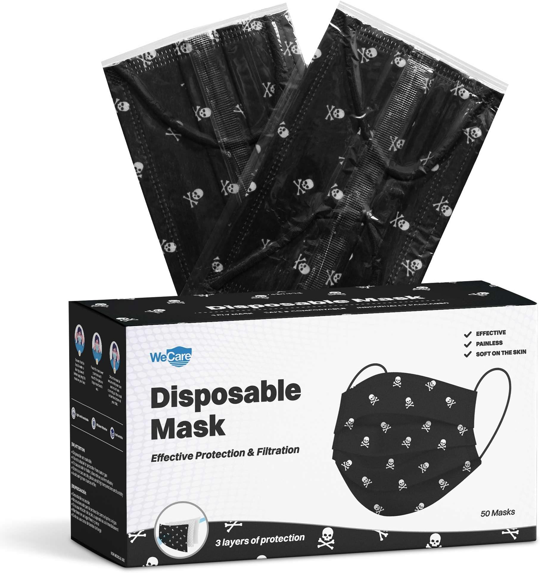 WECAREDisposable Face Mask Individually Wrapped - 50 Colored and Print Face Masks