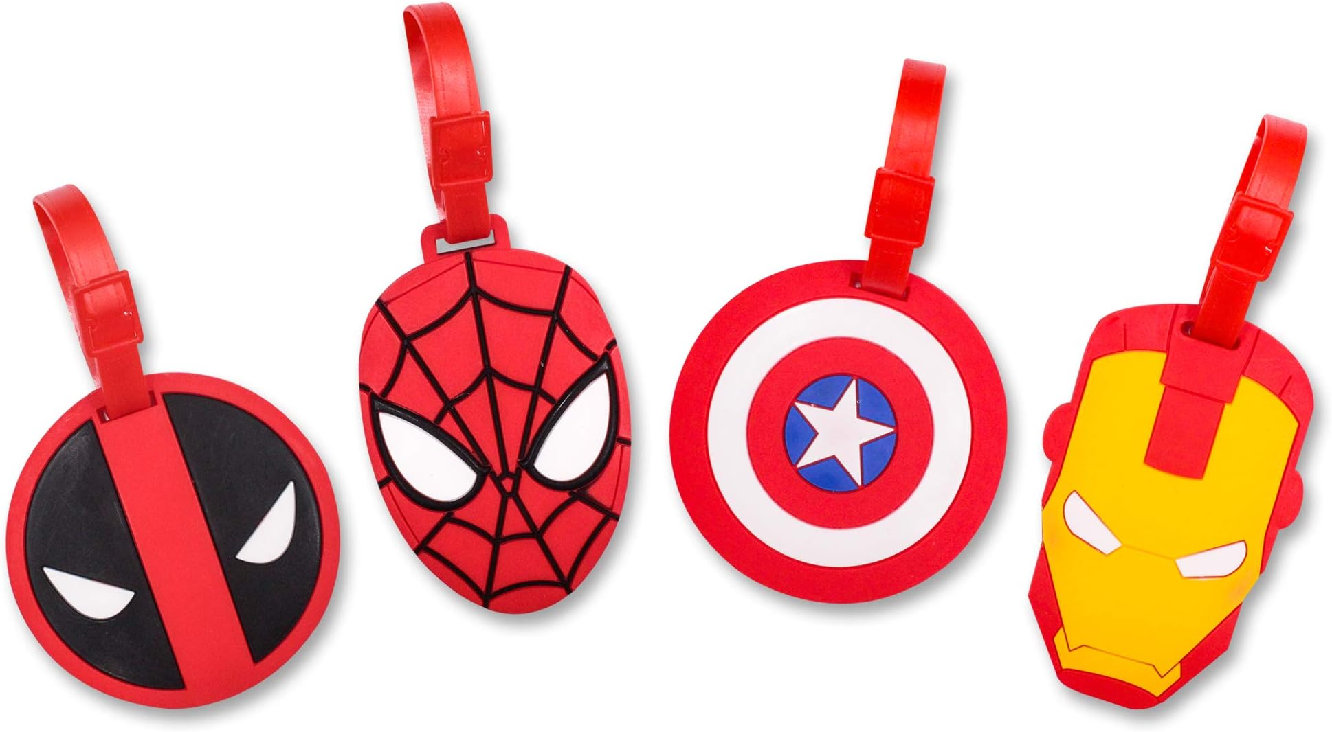 4 Pcs Set Comic Superhero Head Silicone Travel Luggage Baggage Identification Labels ID Tag for Bag Suitcase Plane Cruise Ships with Belt Strap