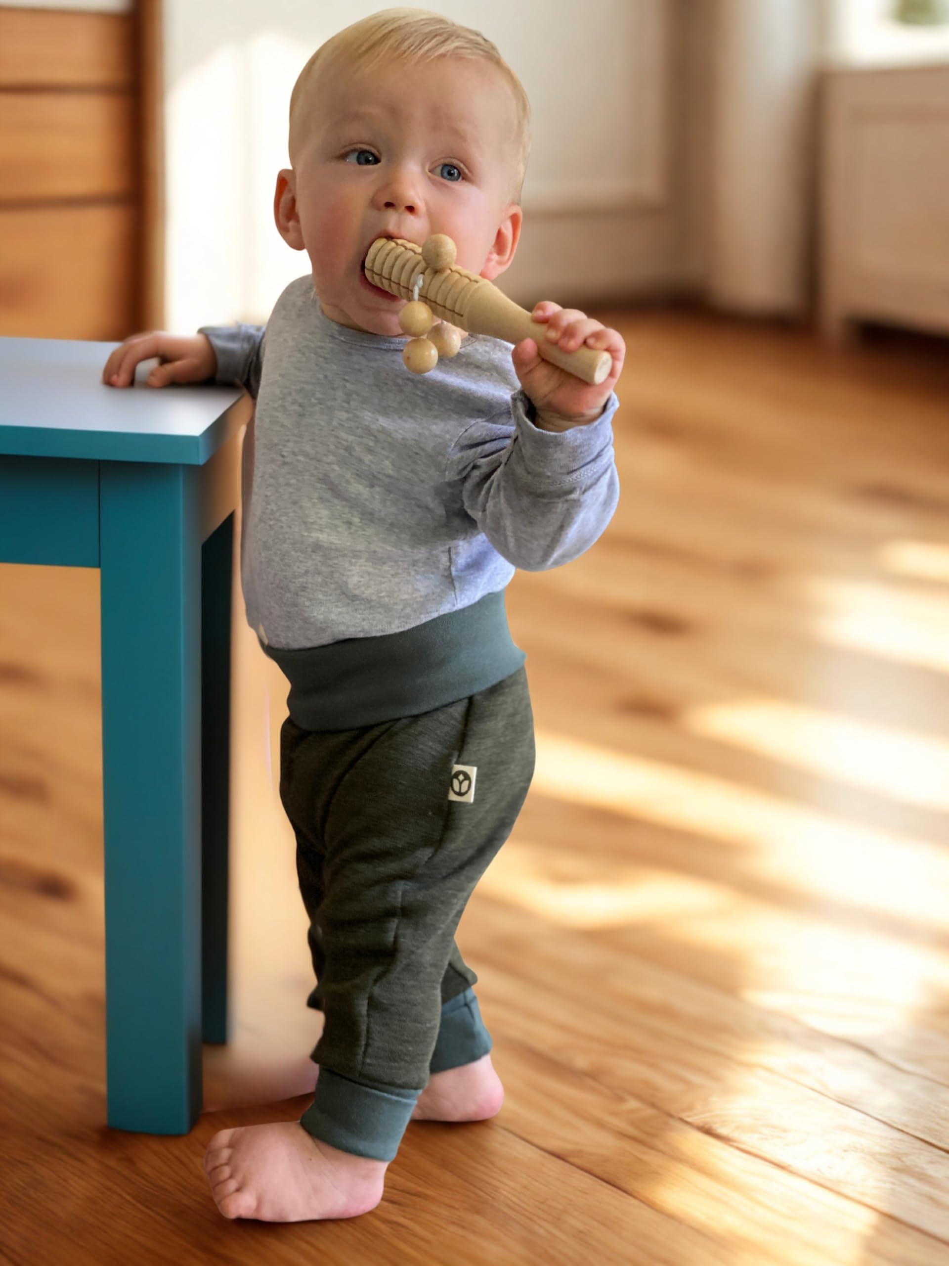 Tulipanelli Handmade Babyhose aus Merino Schurwolle - Wollhose für Babys und Kleinkinder aus Merino Wolljersey - Mitwachshose aus Merinowolle - Größen 50-74 | 68-86 | 92-104