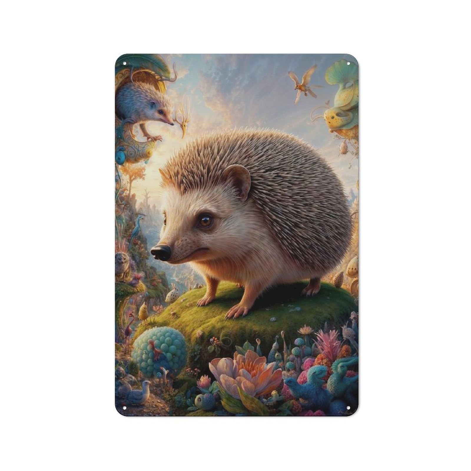 Junmoney Fantastic Hedgehog Horizon Metal Wall Sign 30X20cm Featuring For Garage Wall, A Housewarming Gift For People Furnishing A Garage