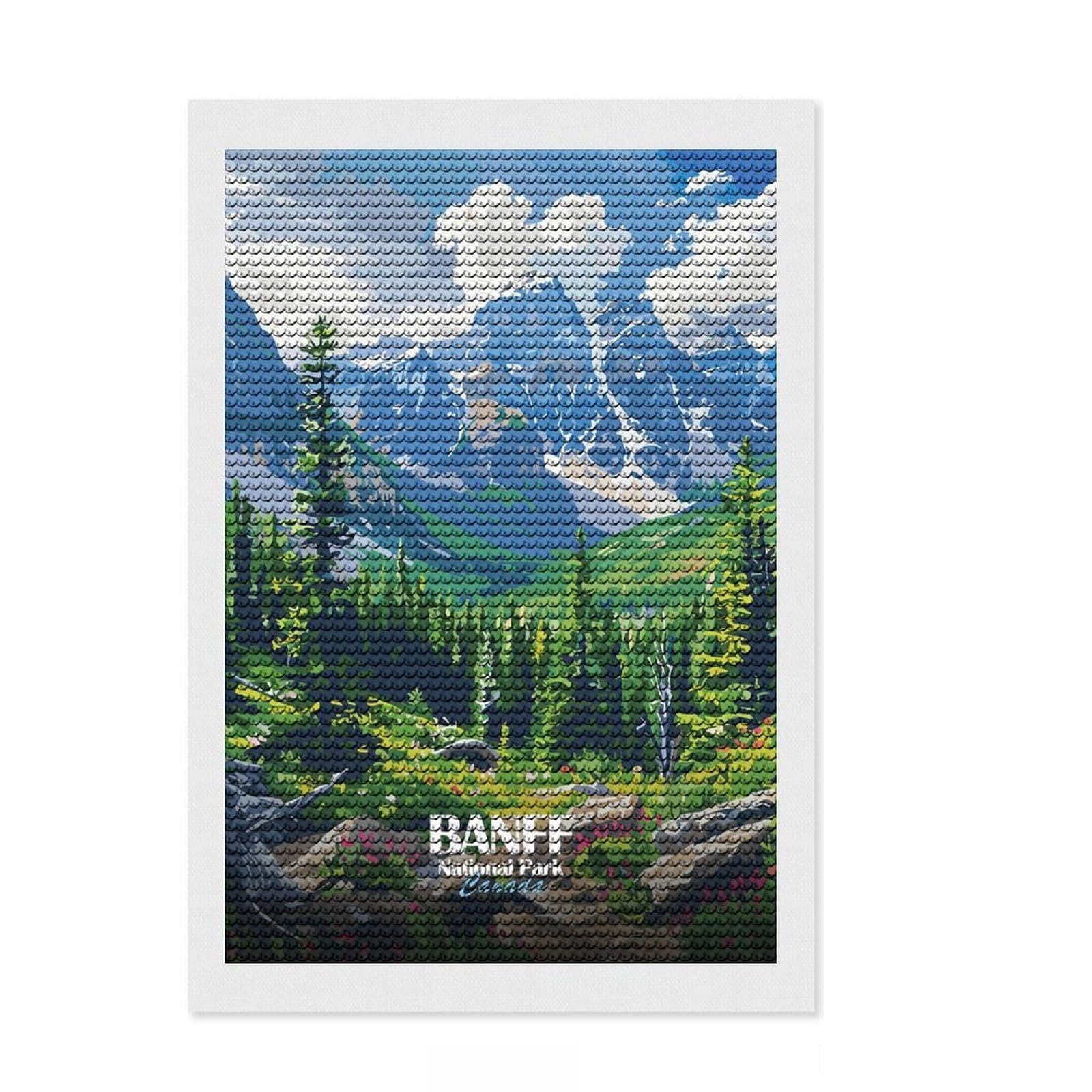 Junmoney Banff National Park Canada Illustration Round Drill Diamond Painting 8"x12", Relaxing DIY Hobby, Sparkling Round Gems, Modern Decor, for Adults