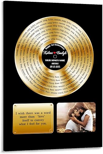 Miniatura 13 de Weyrucvv Placa de disco de vinilo dorada personalizada, letras de canciones musicales personalizadas, cartel de lienzo con fecha de nombre de foto,