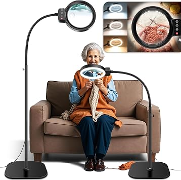 30X 10X Large Floor Magnifying Glass with Light and Stand,72 LED Flexible Gooseneck Floor Magnifying Lamp,2 in 1 Lighted Magnifiers for Close Work, Sewing,Crafts,HobbiesBlack