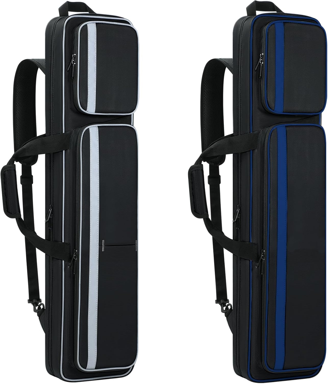 Pool Cue Case 4x5, Pool Cue Carrying Case Soft Padded Billiard Stick Bag with Multi-pocket for 4 Butts and 5 Shafts (1PCS Black + 1PCS Navy-Blue)