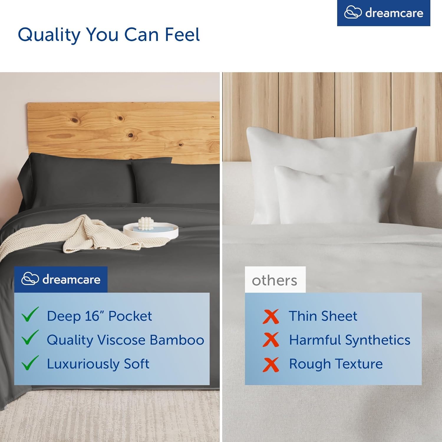 DREAMCARE 100% Viscose from Bamboo Sheets King Size - 4 Pc Luxury Cooling Sheets for Hot Sleepers, King Size Bed Sheets Set, Viscose from Bamboo Sheets Set (Gray) - Image 8