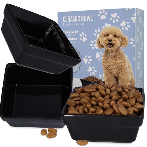 Comedero Bebedero De Cerámica Cuadrado para Perro Gato Cachorros Gatitos Mascotas 0,4 L Recipiente Comida Bol…