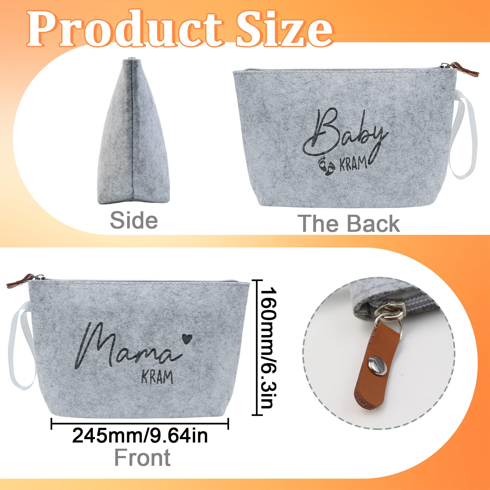 Kosmetiktasche aus Filz mit Reißverschluss Geschenke für Mama zur Geburt 2 Stück gris clair