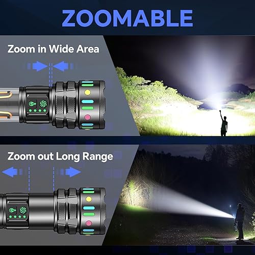 Miniatura 4 de Linterna recargable de alto lúmenes, 3000 lúmenes, 5000 mAh, súper brillante, linterna de campamento de altos lúmenes con 11 modos, impermeable,